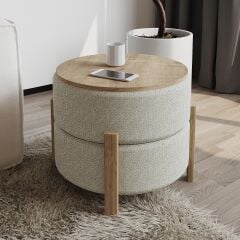 Clone Puf – Çift Fonksiyonlu Yan Sehpa ve Oturma Ünitesi - Krem/Safir Meşe