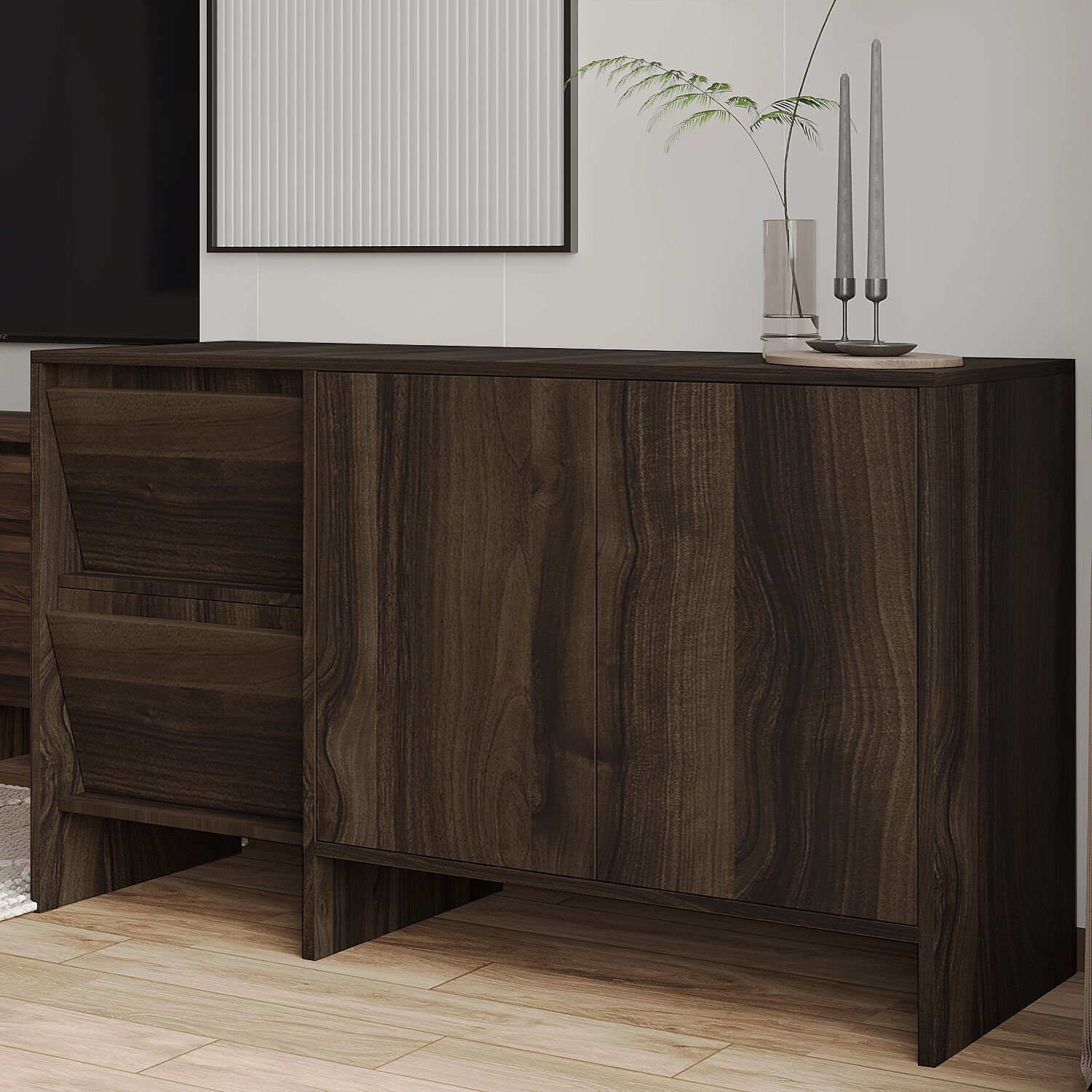 Laris 130 cm Modern Konsol – 4 Kapaklı, Yüksek Ayaklı, Minimalist Tasarım Ceviz