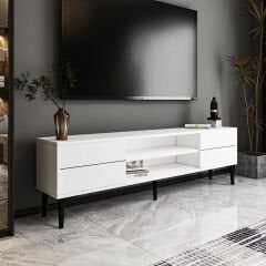 Aragon Modern TV Sehpası – 140 cm, 2 Kapaklı + 2 Açık Raflı