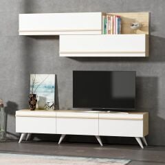 Amsterdam Modern TV Ünitesi – Duvar Üst Modüllü ve 3 Kapaklı Alt Modül