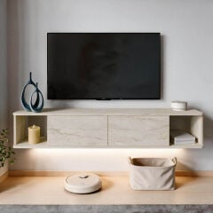 Twist Led Işıklı Duvara Monte Modern TV Sehpası - 2 Kapaklı