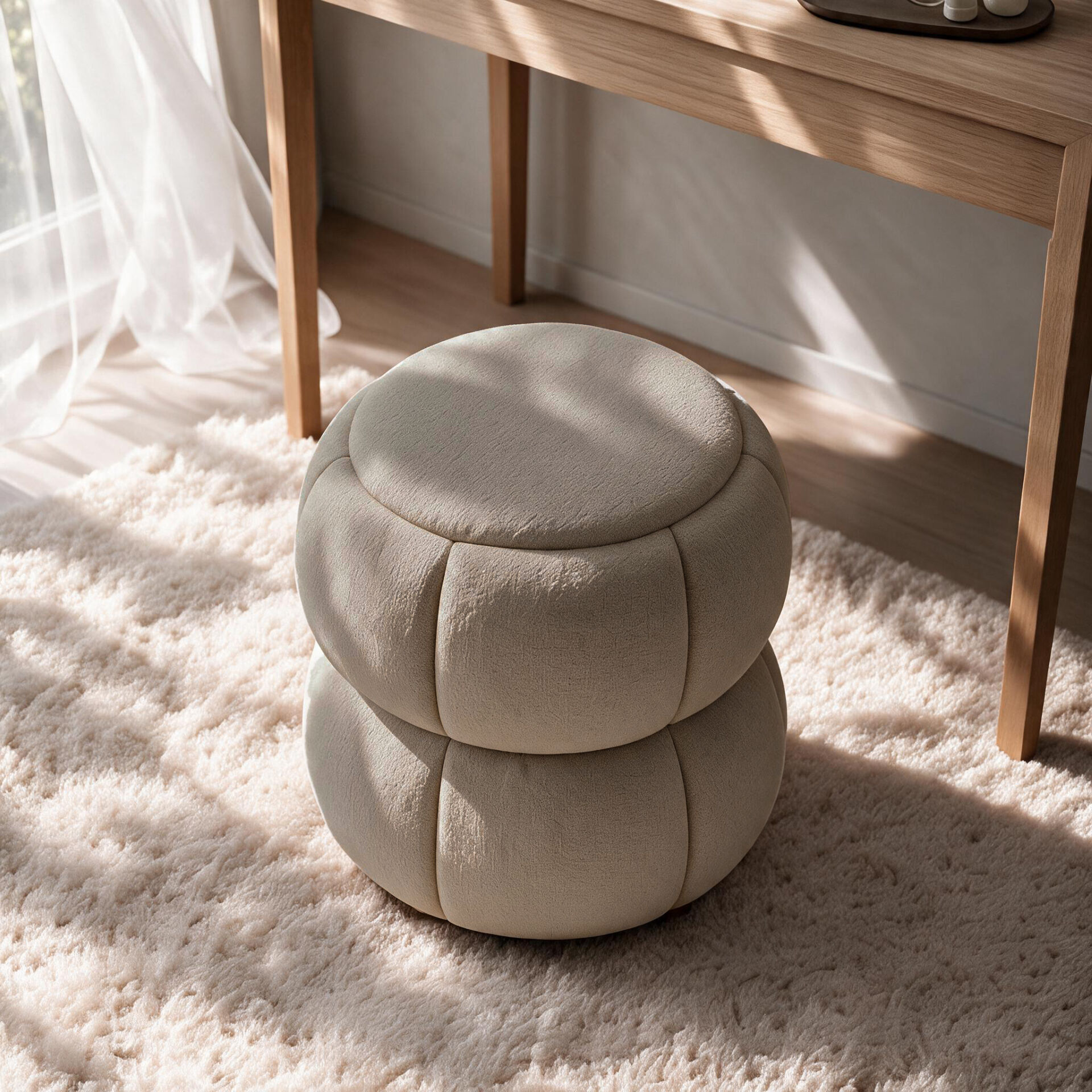 Softura Puf – Modern Dekoratif Konforlu Yuvarlak Tasarım Sütlü Kahve