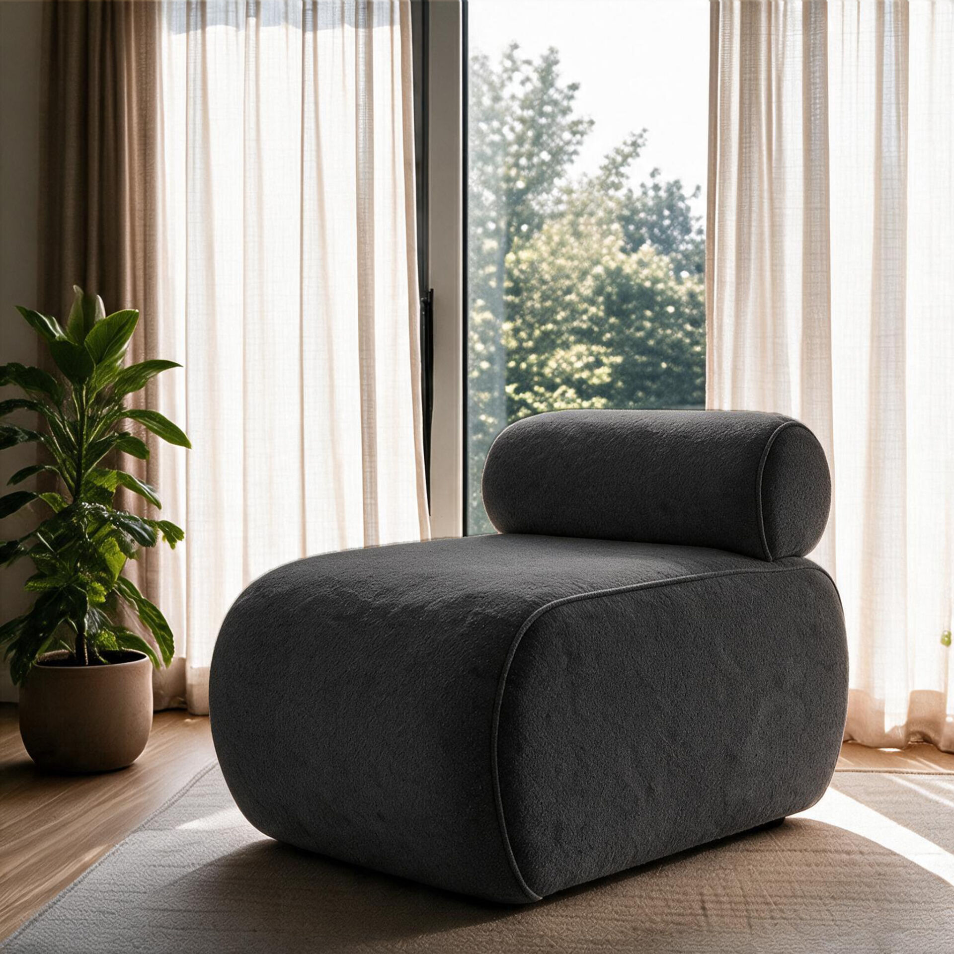 Cosmo Berjer – Modern Minimalist Konforlu Tekli Koltuk Koyu Gri