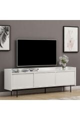 Atlas TV Sehpası – Beyaz Renkli, Yüksek Ayaklı, Kapaklı Modern TV Sehpası