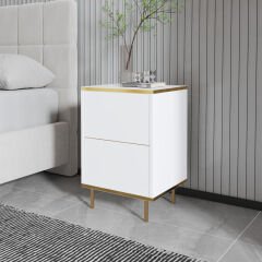 İmaj Modern Kapaklı Komodin – Mermer Desenli & Gold Detaylı