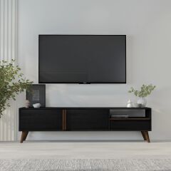 Lema T0018 TV Sehpası – Çekmeceli ve 2 Kapaklı – Ahşap Siyah Modern Medya Ünitesi