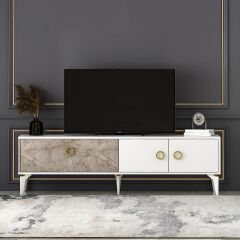 Zümrüt T0019 TV Sehpası – Gordion Mermer Desenli, Gold Detaylı