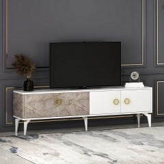 Zümrüt T0019 TV Sehpası – Gordion Mermer Desenli, Gold Detaylı