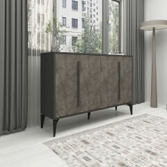 Majör 4 Kapaklı Konsol – Mermer Antrasit Desenli Modern Depolama Ünitesi