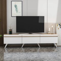 Valentina Modern TV Sehpası – Beyaz & Çırağan, Yerden Yüksek Şık Tasarım