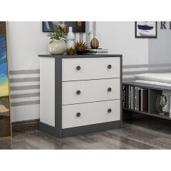 Life 3 Çekmeceli Modern Genç Odası Şifonyer, Beyaz/Antrasit