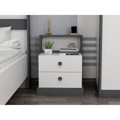 Life 2 Çekmeceli Genç Odası Komodin, Modern Tasarım Beyaz/Antrasit