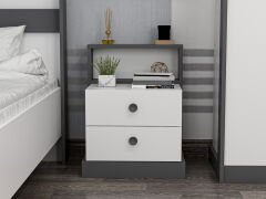 Life 2 Çekmeceli Genç Odası Komodin, Modern Tasarım Beyaz/Antrasit