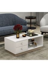 Moskovo Modern 2 Çekmeceli Orta Sehpa – Beyaz Ahşap Tasarım