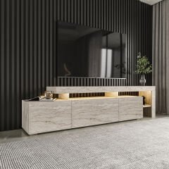 Beliz Modern LED Işıklı 3 Kapaklı, Raflı TV Sehpası – 192 cm