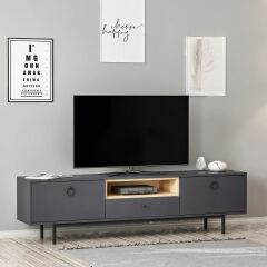 Naturel Tv Ünitesi Antrasit/Safir Meşe Modern TV Sehpası – Raflı ve Çekmeceli Tasarım
