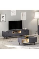 Naturel Modern TV Sehpası ve Orta Sehpa Takımı, Antrasit/Safir Meşe – İkili Oturma Odası SET