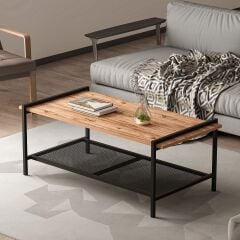 Lara Modern Orta Sehpa – Metal Raflı Tasarım, 120x60 cm