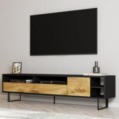 Luga Kapaklı TV Sehpası - Metal Siyah Ayaklı Modern Tasarım