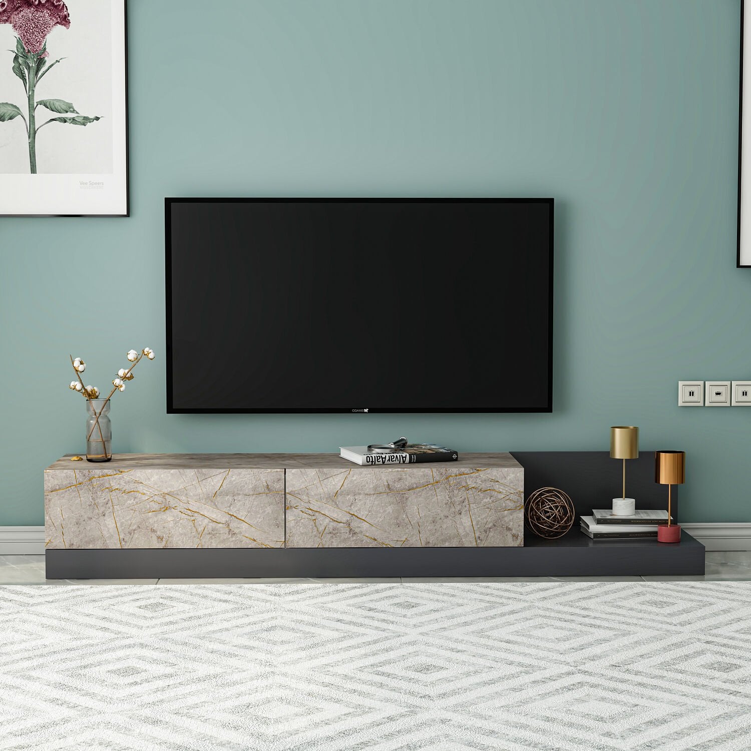 Majör Modern 2 Kapaklı TV Sehpası – 180 cm Medya Ünitesi