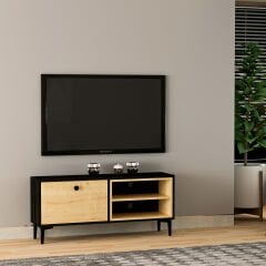 Selis T004 Modern TV Sehpası – Ahşap Siyah/Safir Meşe - 120 cm