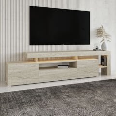 Alaz T0014 LED Işıklı Modern TV Sehpası – Çok Bölmeli Depolama Alanı