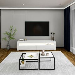 Batı LED Işıklı TV Sehpası ve Modern İkili Orta Sehpa SET