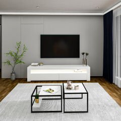 Batı LED Işıklı TV Sehpası ve Modern İkili Orta Sehpa SET