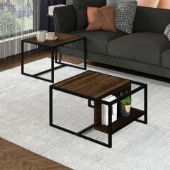 Batı 2’li Modern Orta Sehpa Takımı – Metal Ayaklı, Alt Raflı